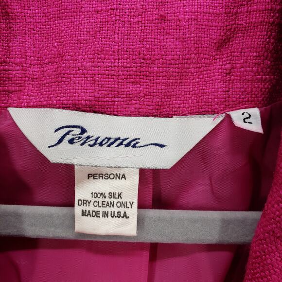 Persona Women's Magenta 100%Silk Single Button Blazer Jacket Size 2 - Picture 7 of 13